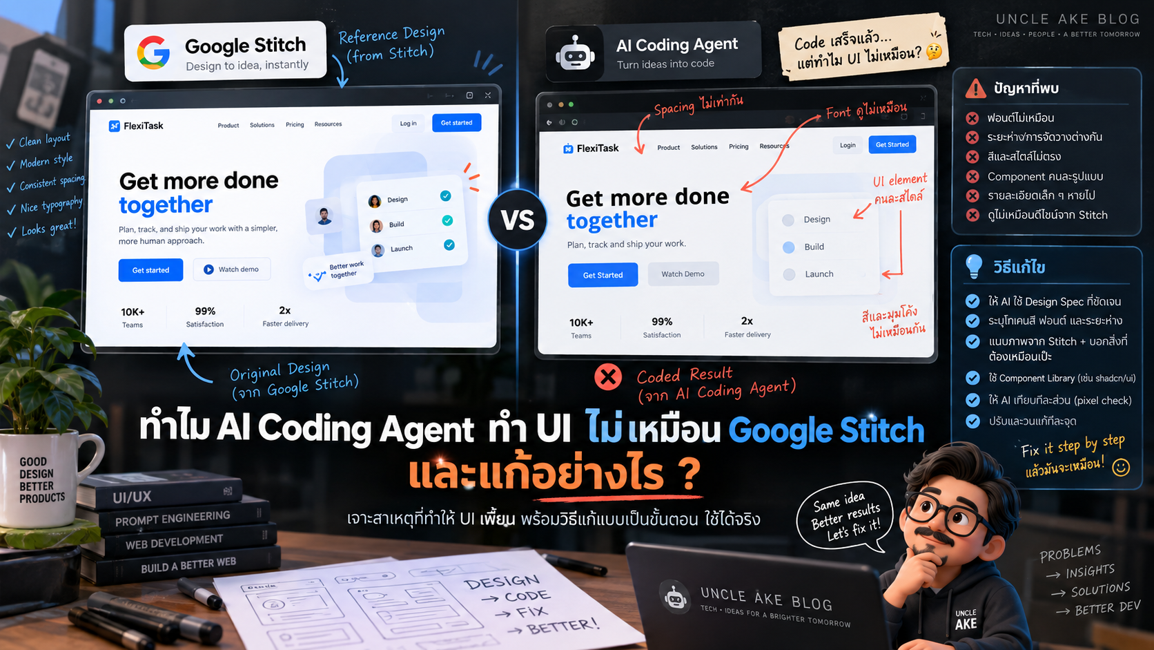 ภาพประกอบ ทำไม AI Coding Agent ทำ UI ไม่เหมือน Google Stitch และแก้อย่างไร
